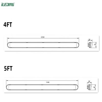 Κεραμική Αποθήκη 5FT IP66 LED Tri Proof Fixture Ατμός Σφιχτό Φωτός 55W AC 110V ±10%