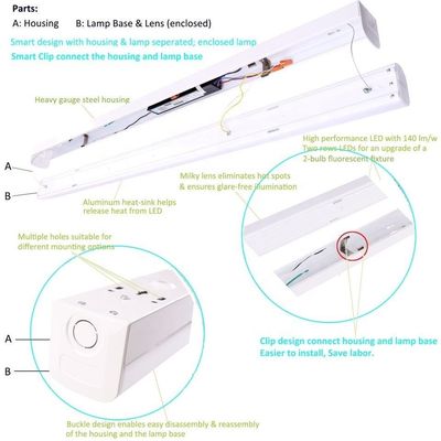 Υλικό PC 25W 3CCT 2FT Φώτα LED γραμμικής λωρίδας για εμπορικά και βιομηχανικά