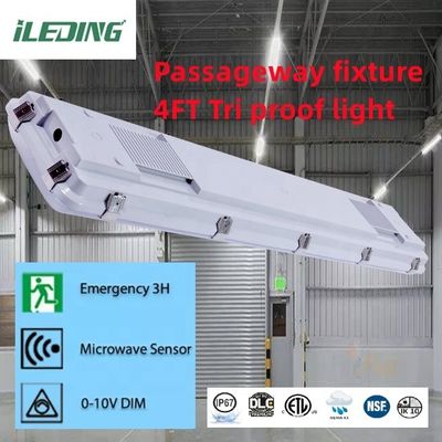 Επιφανειακό τοποθετημένο 4FT 0-10V DIM Led Triproof Batten Light Fixture IP67 Ατμοστεγές για αποθήκευση 5-